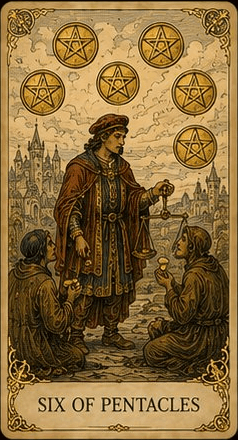 펜타클 6 (Six of Pentacles) 타로 카드