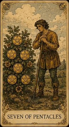 펜타클 7 (Seven of Pentacles) 타로 카드
