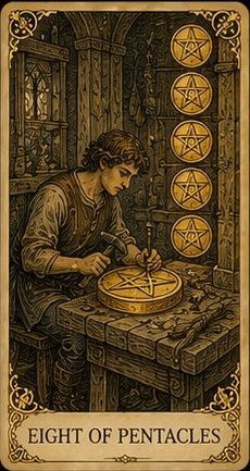 펜타클 8 (Eight of Pentacles) 타로 카드